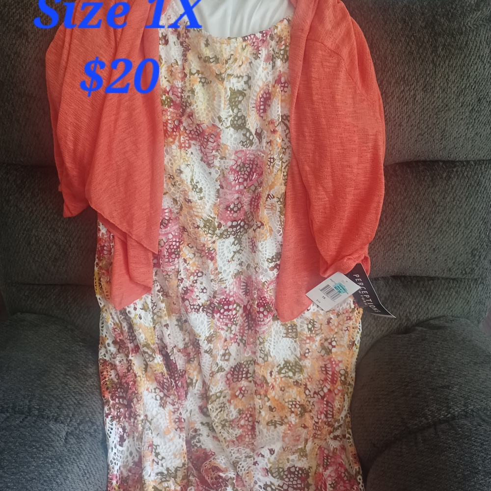 Floral Lace Midi Dress with Orange Shrug